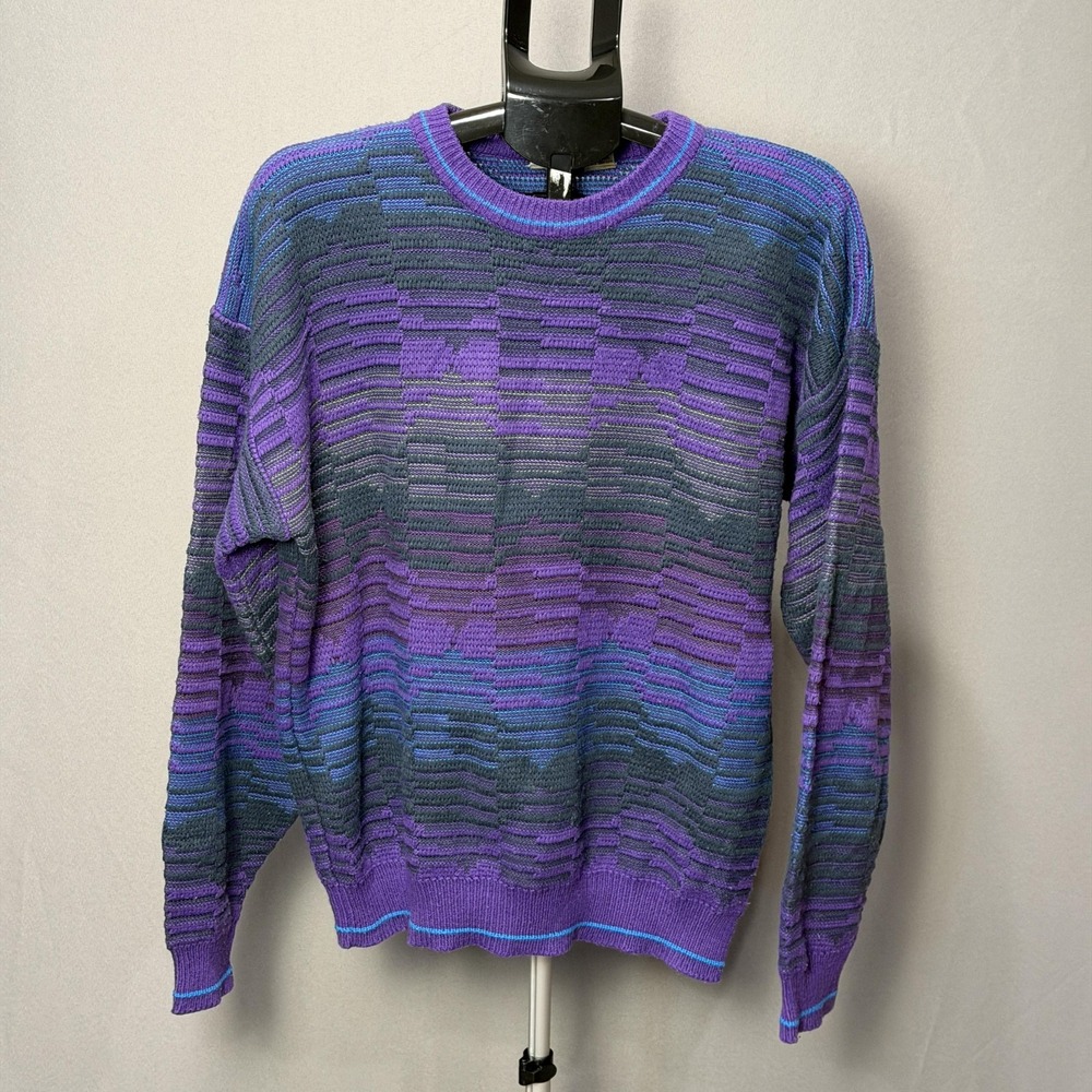 Vintage Ash Creek Sweater Mens‎ XL Purple Geometric Textured Knit Pullover 80s